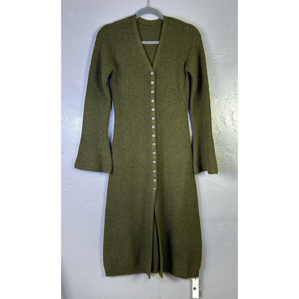 Women's Commense Dress-long Cardigan Green Knit Size S Fall Cozy